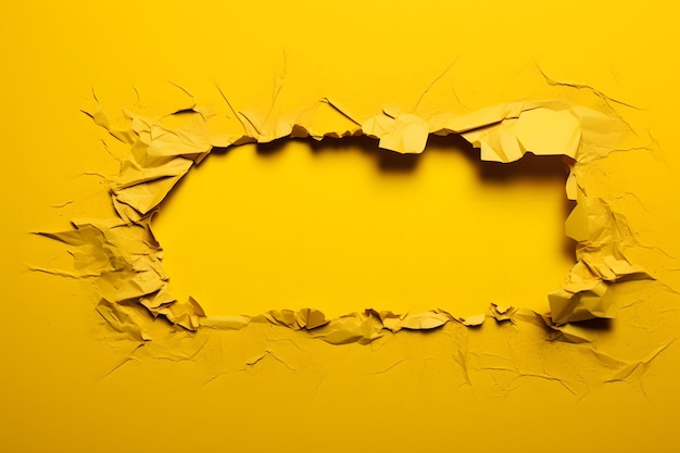 a torn yellow wall with a hole in the middle