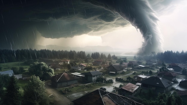 Tornado boven een dorp