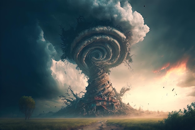 Tornado Crafted on a computer Cyclone or massive tornado on land