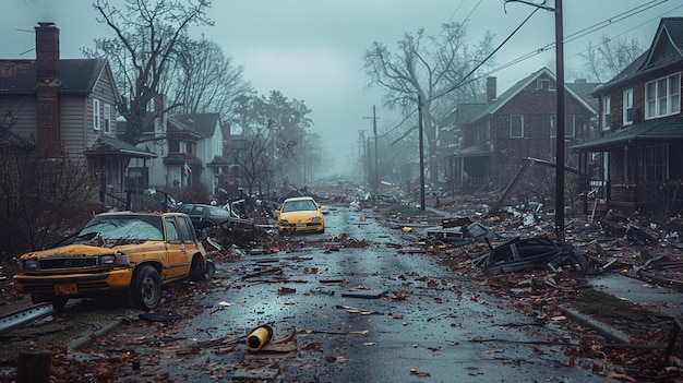 Photo tornado damage in a residential neighborhood background