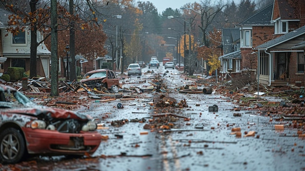 Photo tornado damage in a suburban neighborhood background