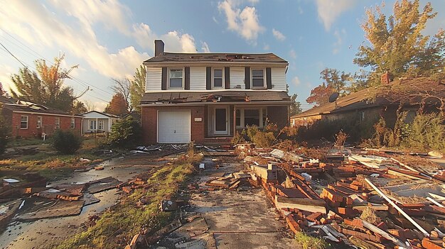 Foto danni causati dal tornado in un quartiere suburbano