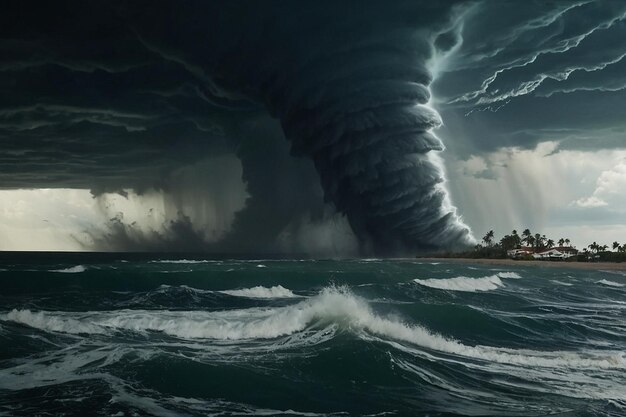 Фото tornado descending to coastline