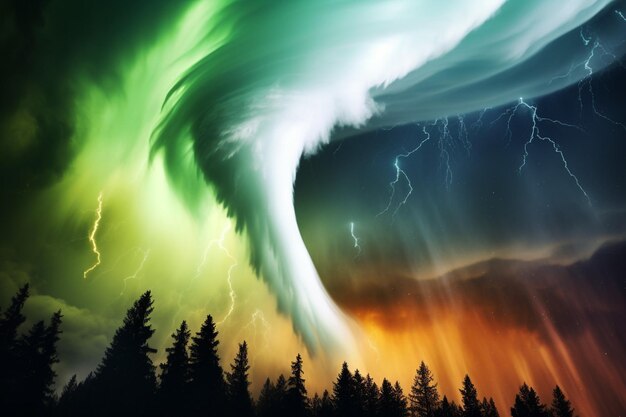 Photo tornado forming against a backdrop of storm clouds