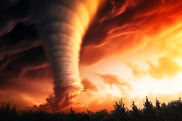 Photo tornado forming against a backdrop of storm clouds