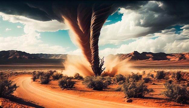 Tornado in de woestijn ter illustratie van de kracht van de natuur Generatieve AIxA