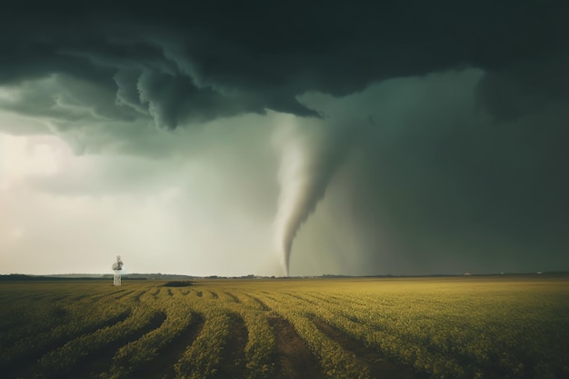 Photo a tornado is seen over a field in the countryside.