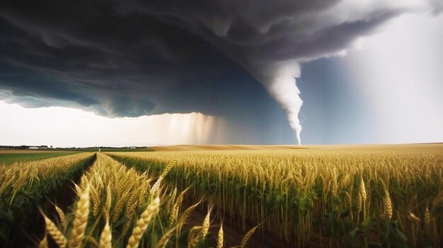 Tornado moves across a wheat field