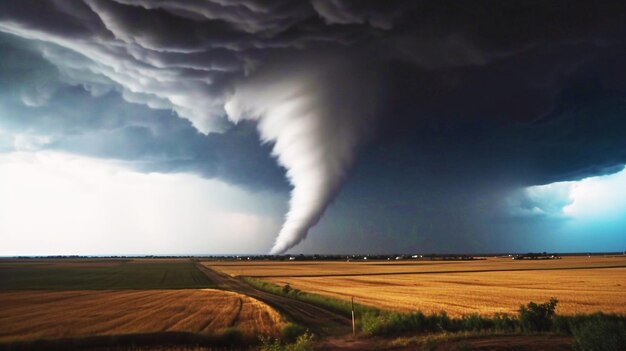 Tornado moves across a wheat field