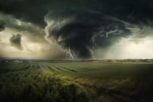 Tornado raast door een veld Illustratie AI GenerativexA