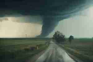 Photo tornado road storm farm generate ai