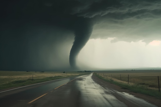 Tornado road storm landscape Generate Ai
