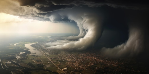 Tornado sky view from atmosphere top Generative AI image weber