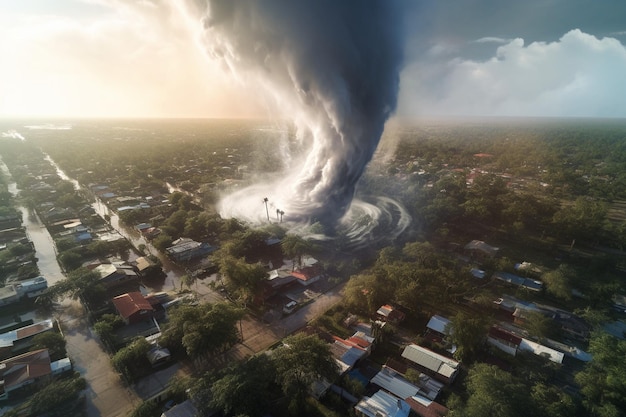 Photo tornado swirl with a group of people huddled together