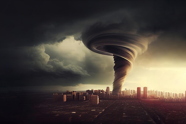 Tornado twisting above city Generative Ai