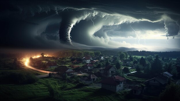 Tornado over a village