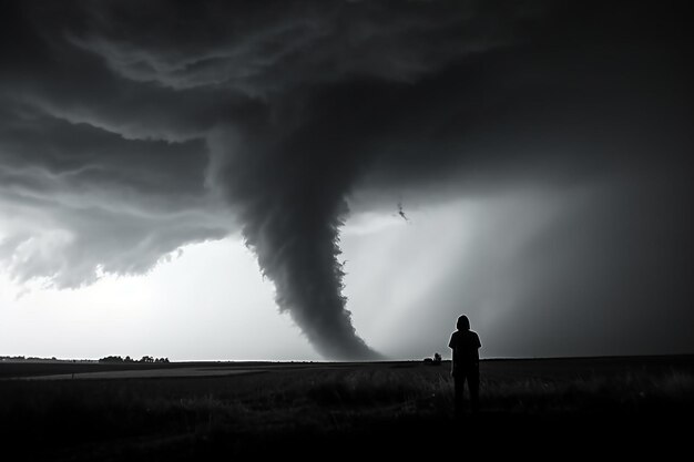 Foto tornado con un gregge di pecore in primo piano