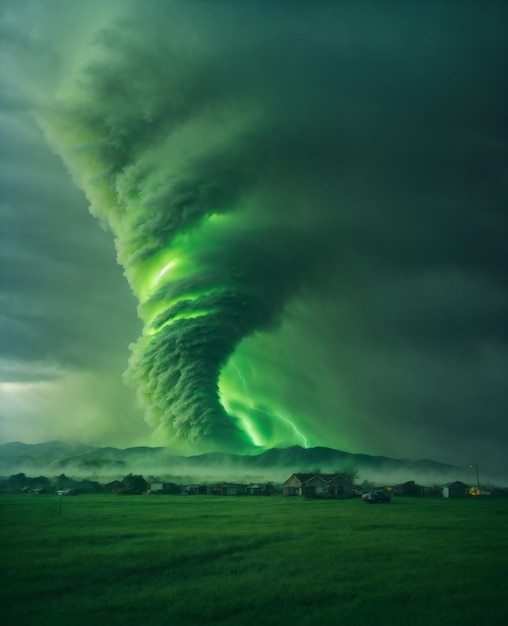 Photo tornado with green theme created with generative ai
