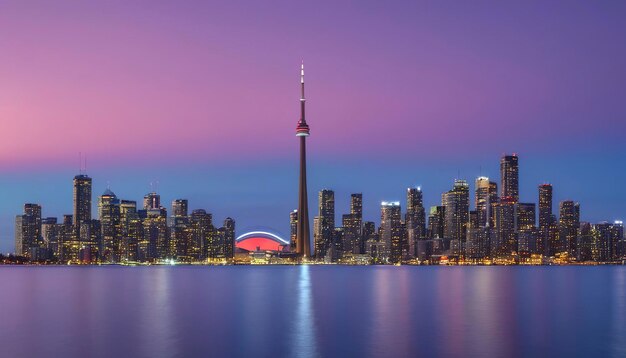 Городской пейзаж Торонто в сумерках с CN Tower