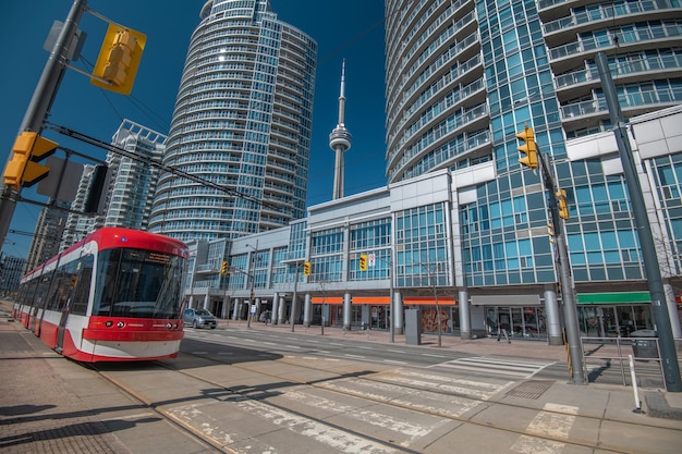 Toronto transport service and the skyline at Ontario, Canada