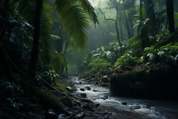 Torrent rains in tropical jungles