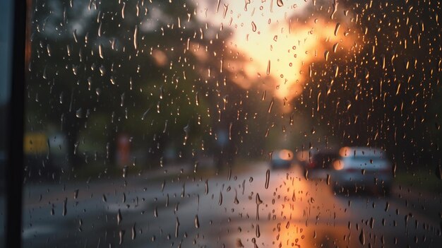 写真 豪雨が車の窓から非常にぼやけた歩道を眺める ai ジェネレーティブ