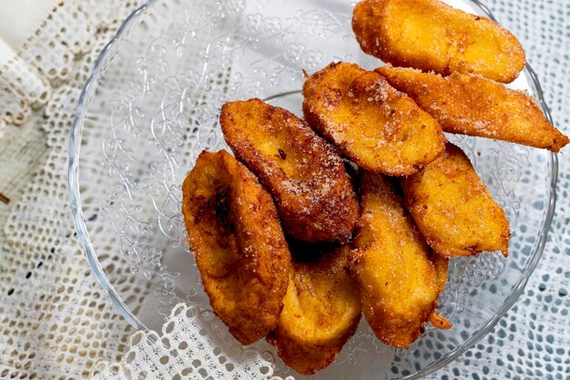 Torrijas on a plate traditional dessert in Spain for Holy Week and Easter