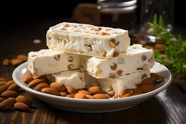 Torrone A traditional Italian nougat typically made of honey sugar egg white and toasted nuts