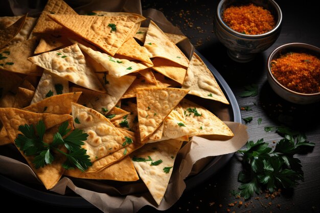 tortilla chips op de keukentafel in een indoor studio professionele reclame voedsel fotografie