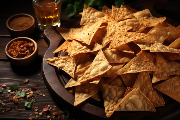 tortilla chips op de keukentafel in een indoor studio professionele reclame voedsel fotografie