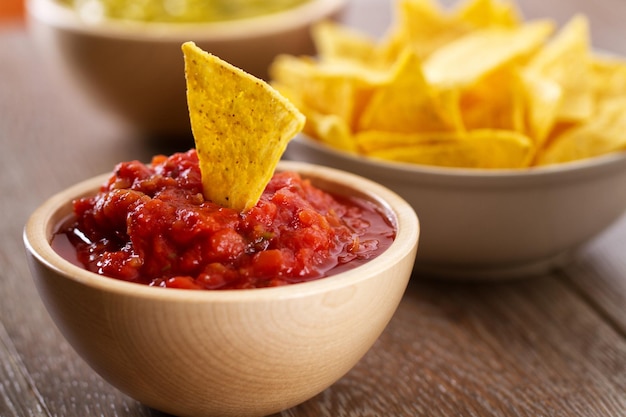 Tortilla Chips with different Sauces