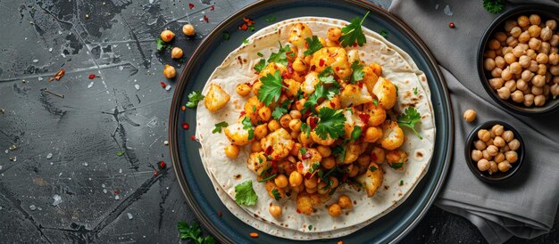 Tortilla Topped With Chickpeas and Cilantro