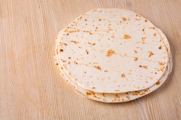 tortilla on wooden table