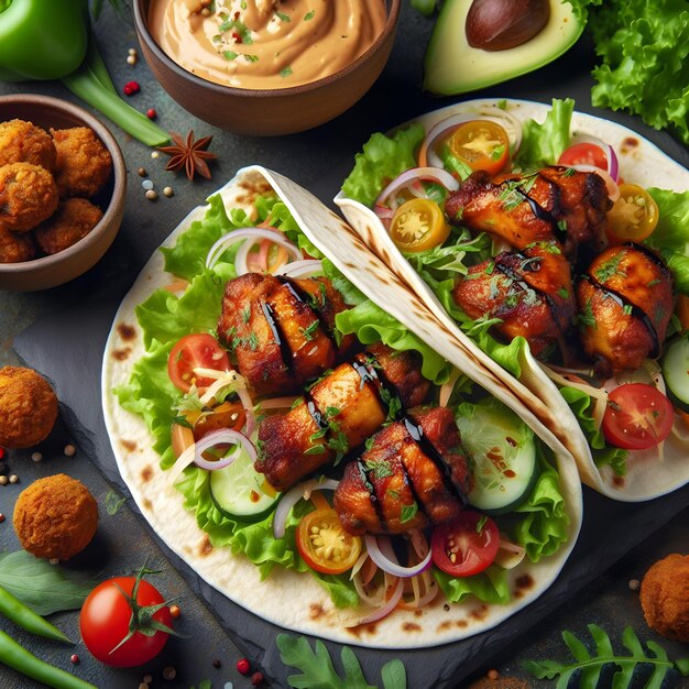 Tortilla wrap met falafel en verse salade veganistische taco's vegetarische gezonde voeding