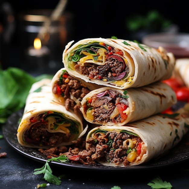 Tortilla wraps with meat and vegetables