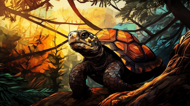 Tortoise in the forest illustration AI Generated