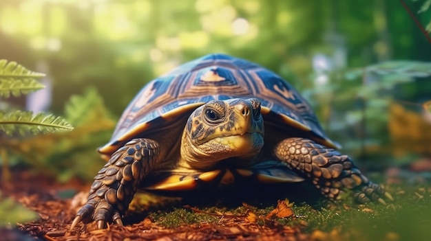 A tortoise on a green background