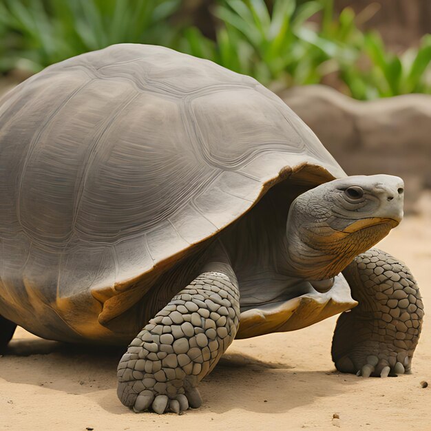 a tortoise is sitting in the dirt and is looking at the camera