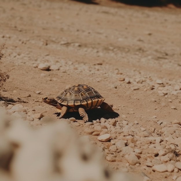 Photo a tortoise on the road in the desert