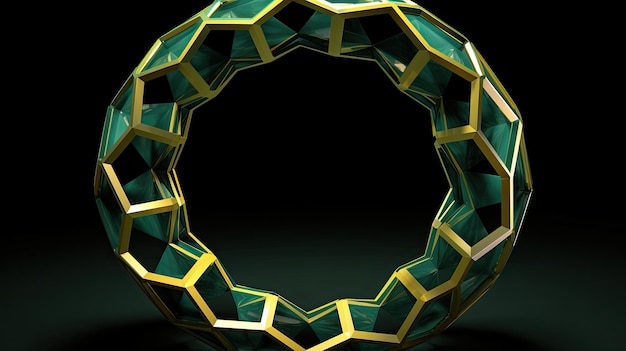 A torus with a hexagonal pattern in shades of green and yellow