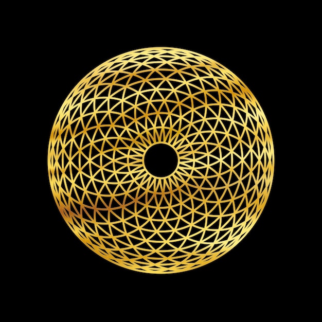 Torus yantra gold symbol isolated on black background sacred geometry golden symbol