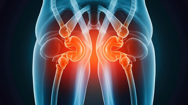 Photo total hip arthroplasty x ray image very good quality show post operation at hip