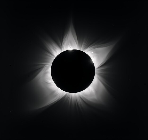 Total solar eclipse monochrome suns corona moon black white sky