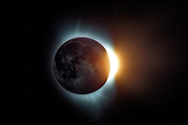 Photo total solar eclipse with the moon covering the sun and its corona visible