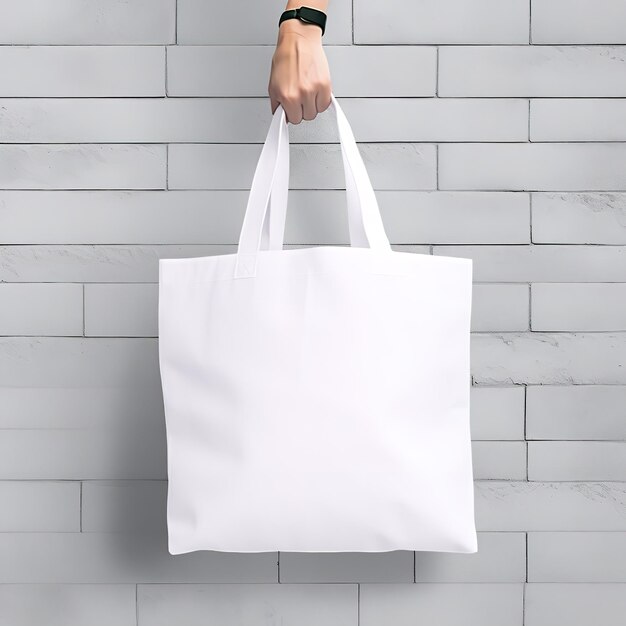 Premium AI Image | Tote bag in hand on white Generative aixA