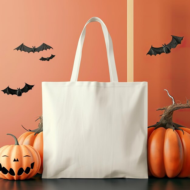 Tote Bag in Halloween Scene Blank Mockup met Spooky Element