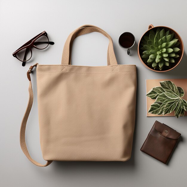 Tote Bag Mockup featuring some light brown props