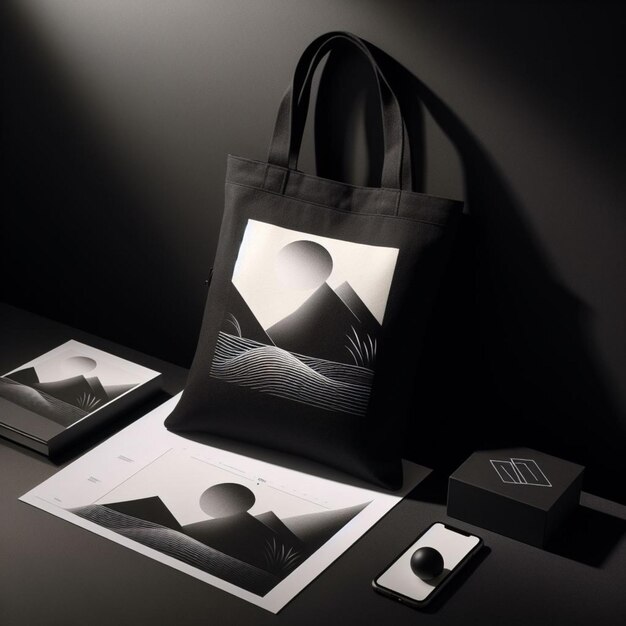 Foto tote tas op zwart mockup