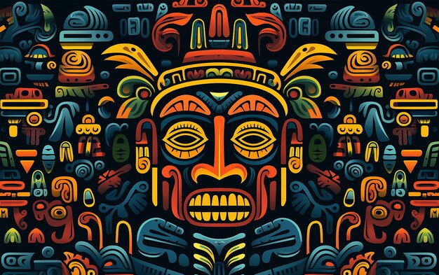 Totem pattern Colorful illustration Tribal mask Hispanic Heritage Month