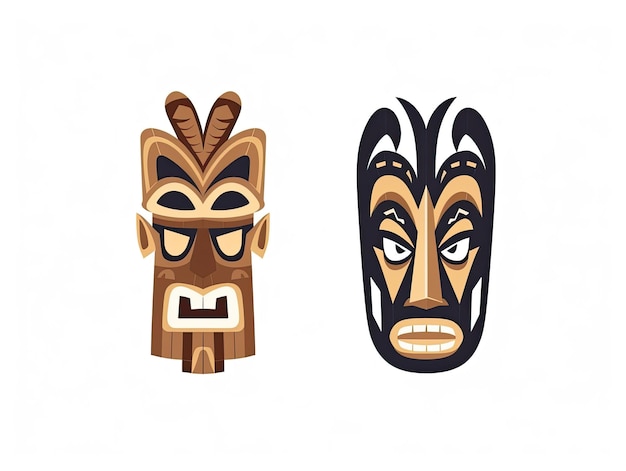 Totem tiki masks minimalistic simple flat illustration logo badge Generative AI